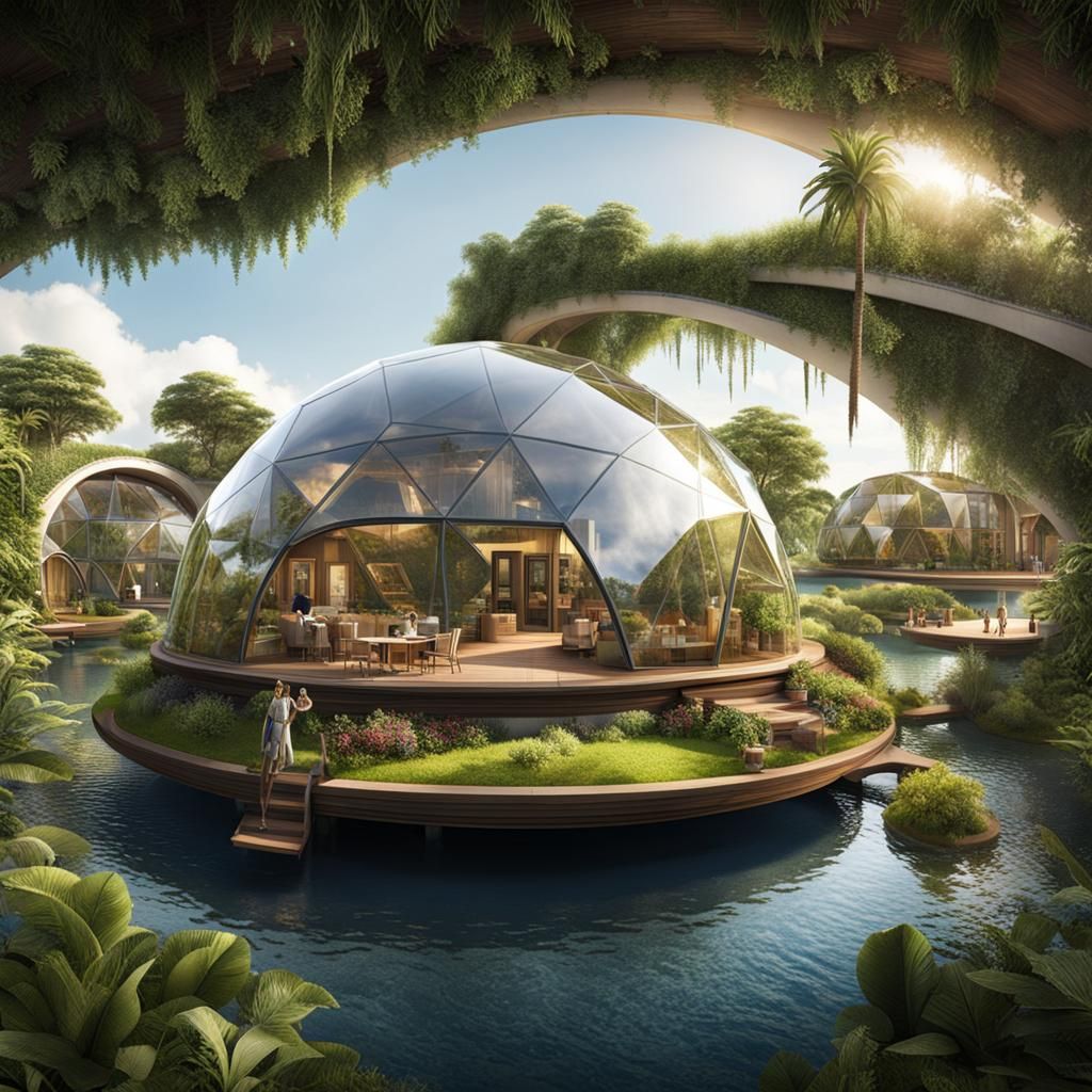 Utopian Island Village Inside Floating Dome