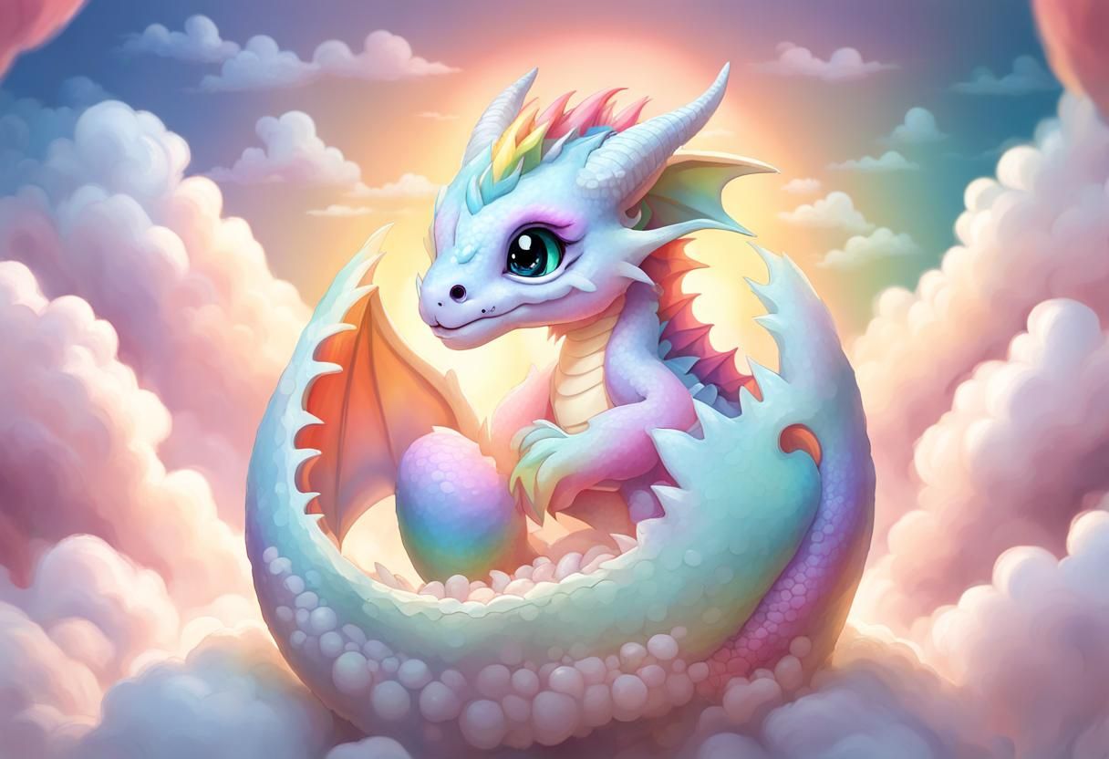 Rainbow Cute Dragon in Cartoon Style