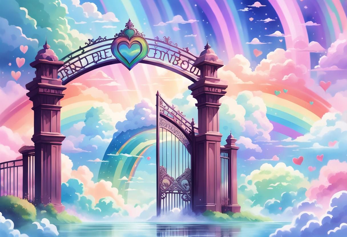 Rainbow Bridge Gate in Art Nouveau Watercolor Style