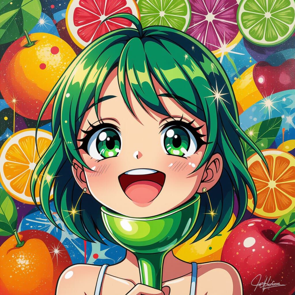 Anime Style 3D Green Lime Character Laughing