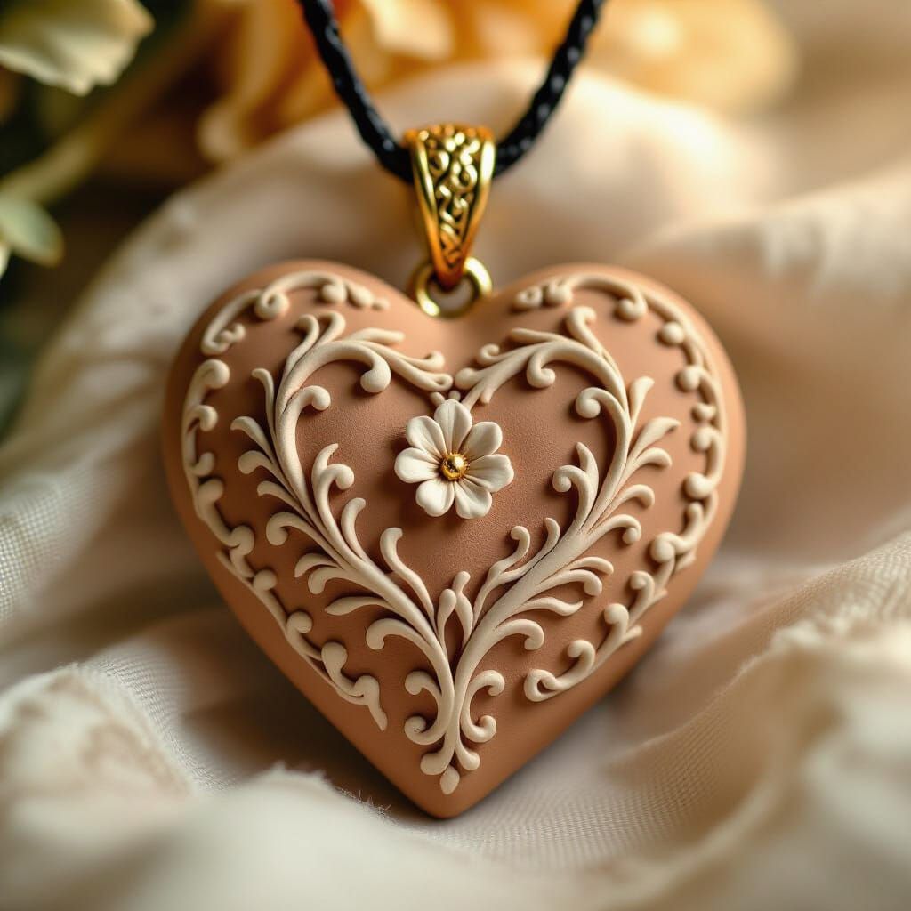 Clay Gothic Heart Pendant in Pre-Raphaelite Style