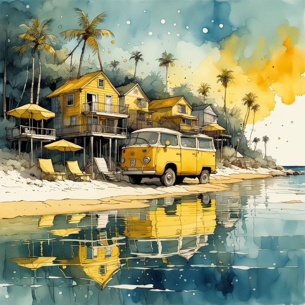 Glowing Beach Holiday in Vibrant Watercolor