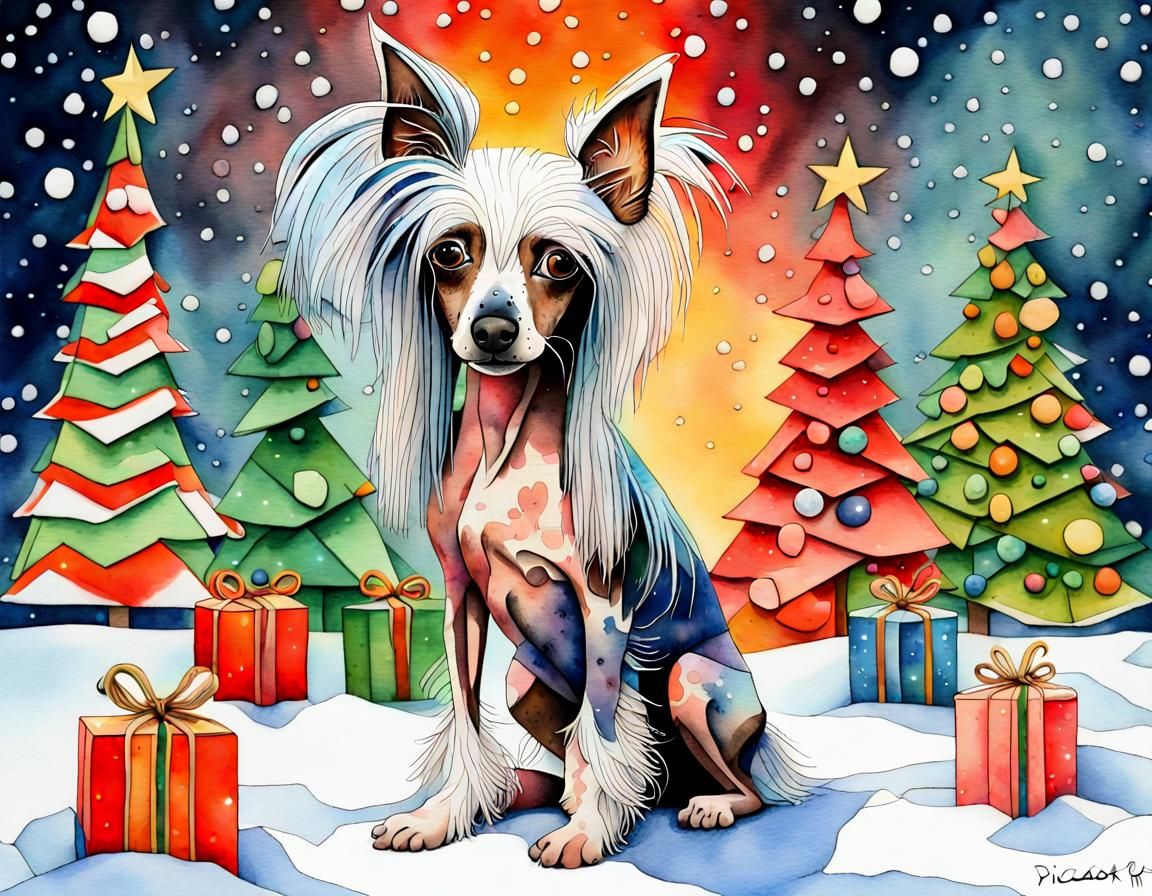 Whimsical Christmas Scene in Vibrant Cubist Style