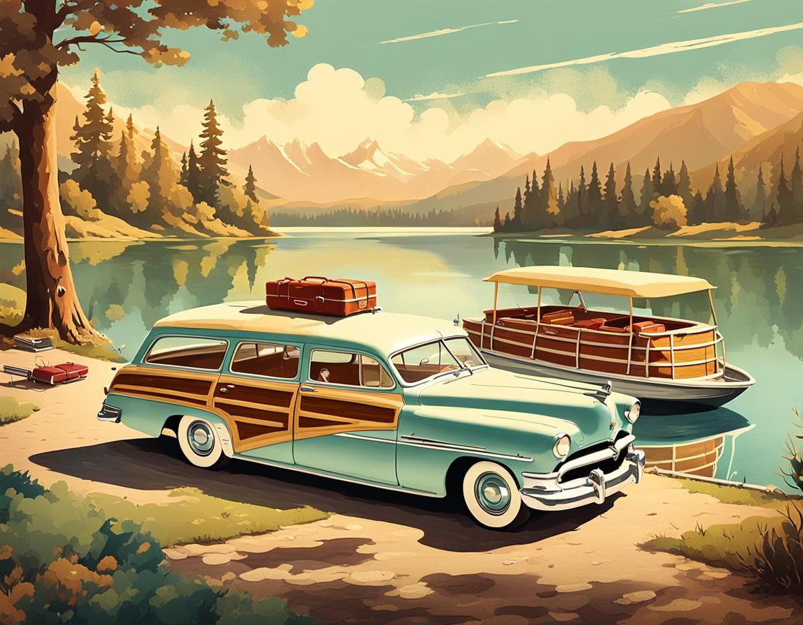 Vintage 1950s Mercury Woody Wagon Advertisement Poster