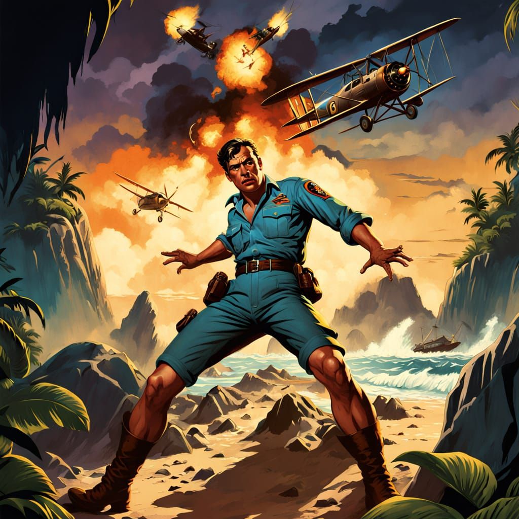 Pulp Art Novel Cover: Perilous Island Landing