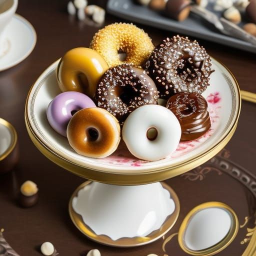Hyperrealistic Donut on Porcelain Plate