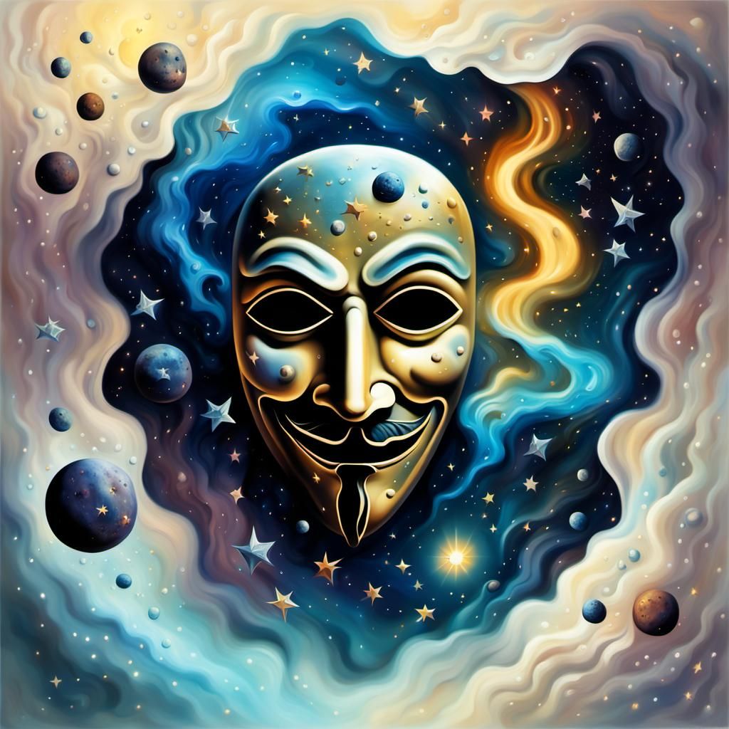 Cosmic Surrealism: Starry Mask in Space