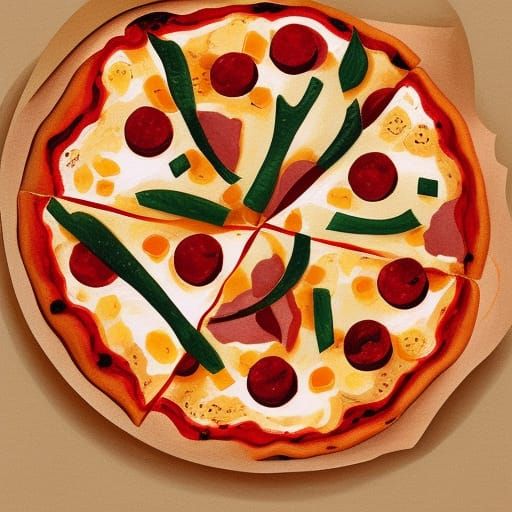 Detailed Gouache Painting of a Pizza