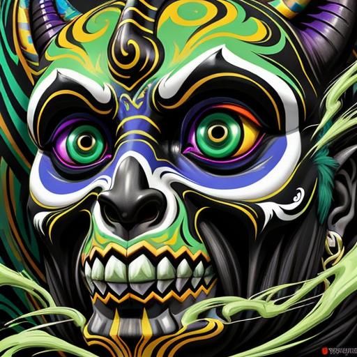 Colorful Horned Monster in Psychedelic Style