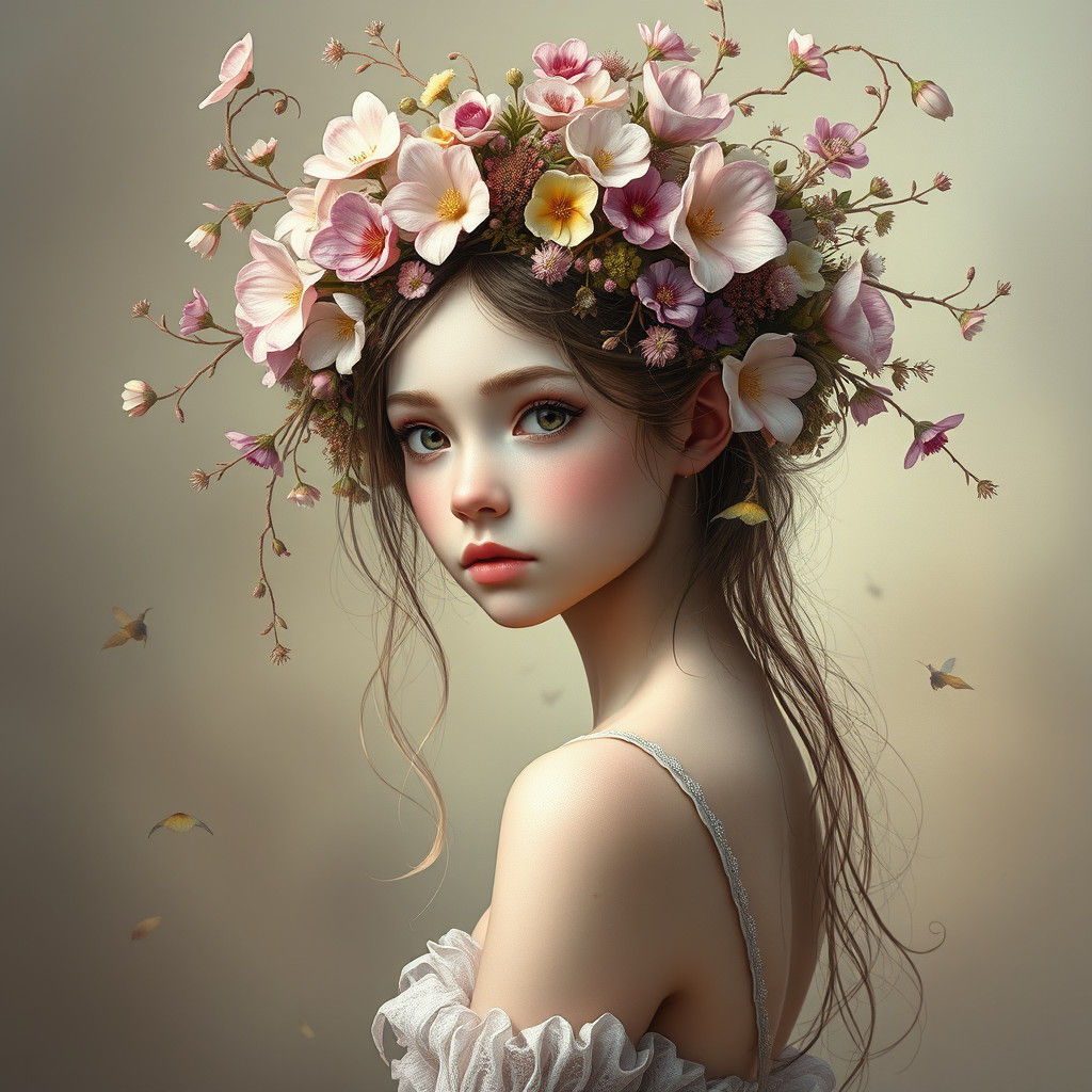 Fantasy Flower Girl Portrait in Ethereal Art Style