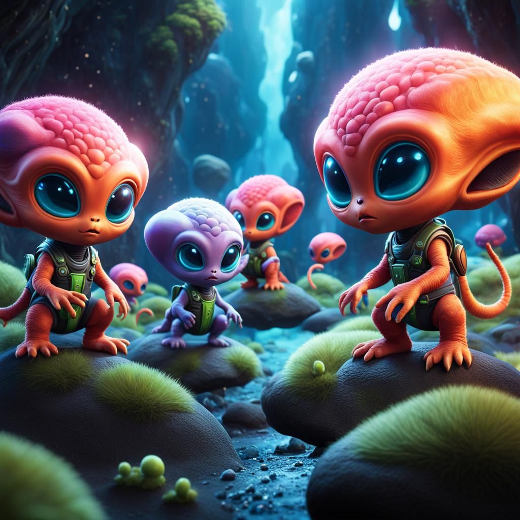 Adorable Alien Babies Seeking Help: Fantasy Concept Art