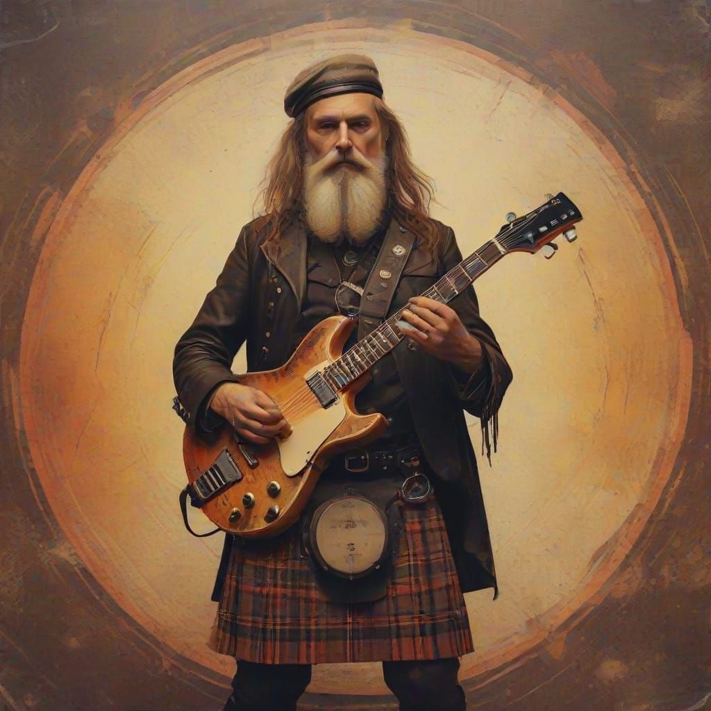 Retro Scottish Metal Band Rock Art in Distressed Vinyl Style