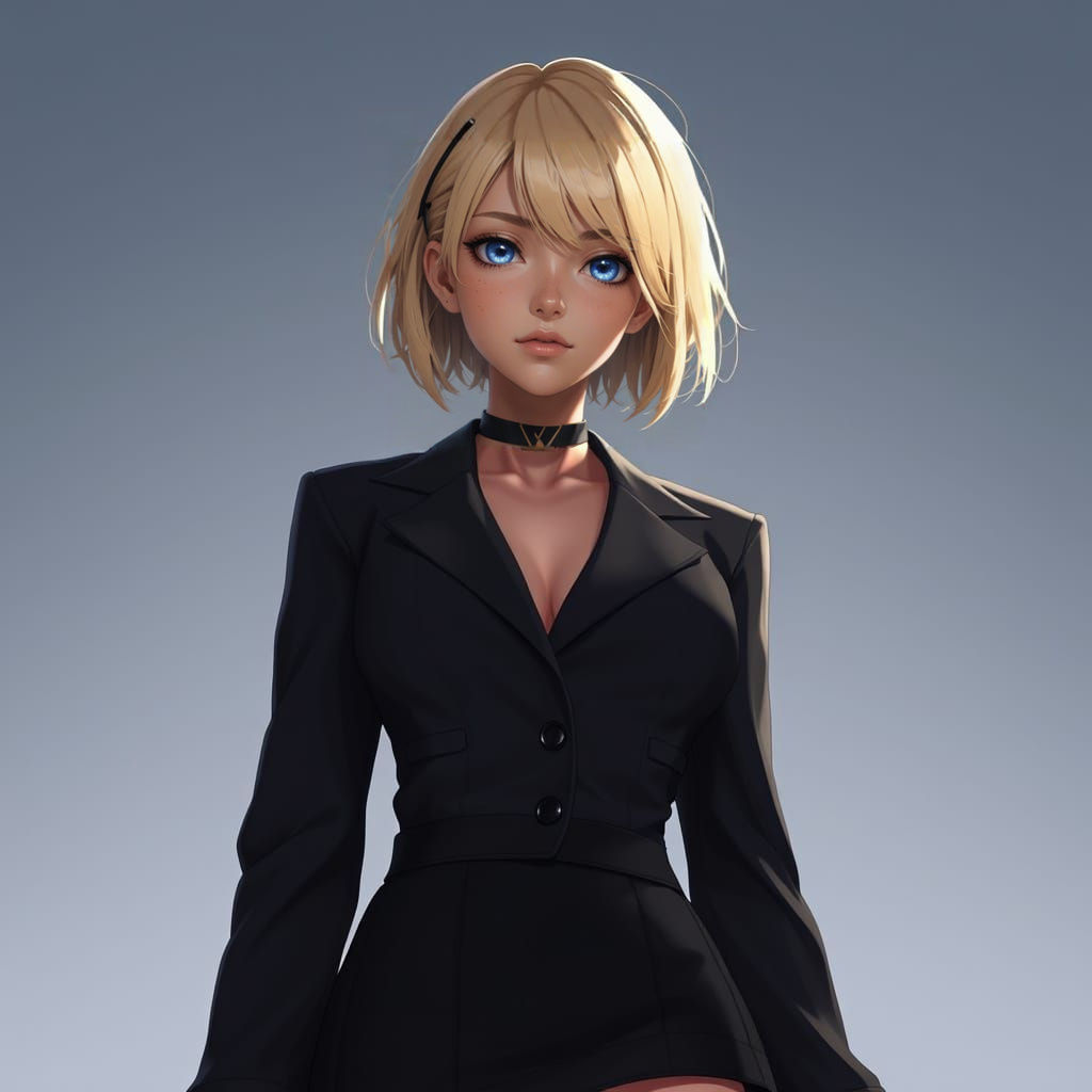 Elegant 3D Anime Woman in Black Business Attire