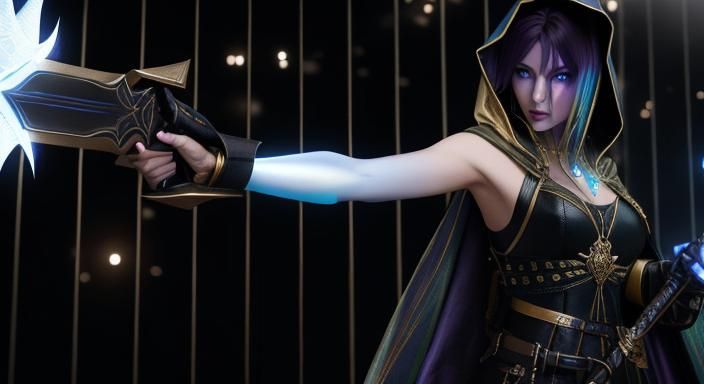 Alien Woman Warrior in Misty Landscape, Digital Art