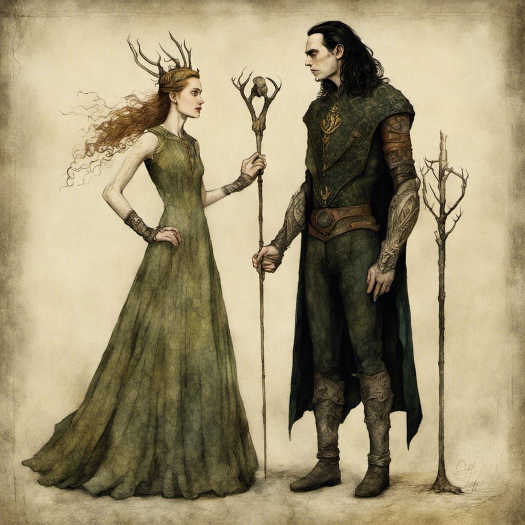 Sigyn and Loki in Fairytale Art Nouveau Style
