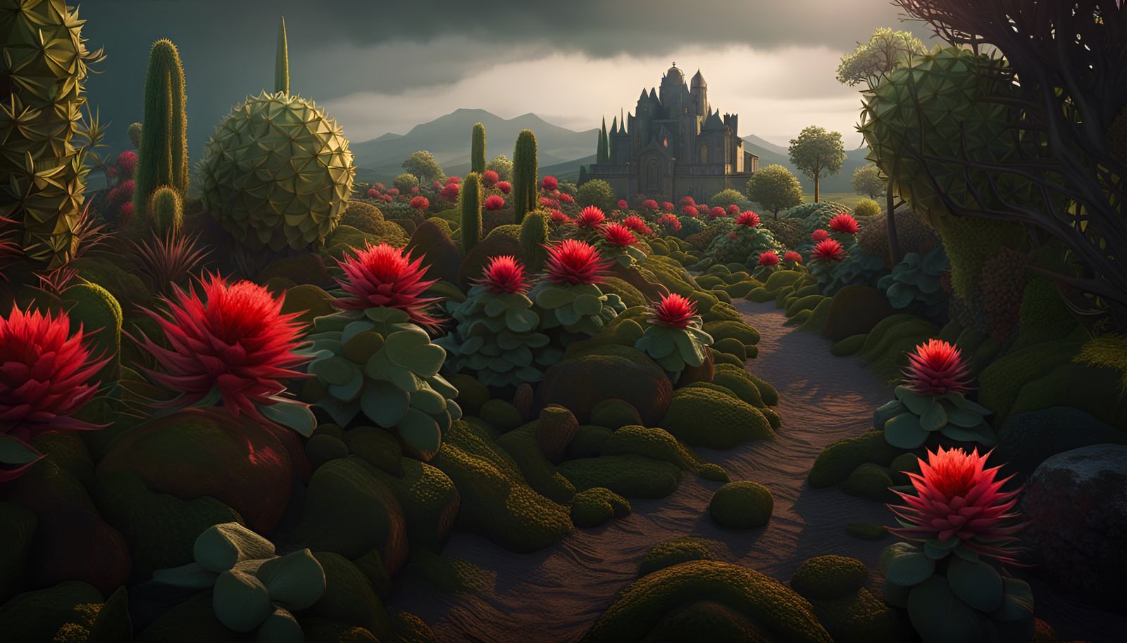 Treacherous Prickly Garden in Dark Fantasy Style
