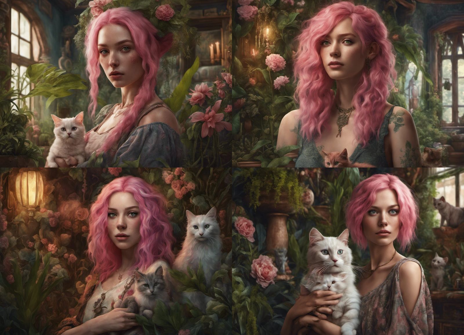 Woman with Pink Hair and Ragdoll Cat Portrait