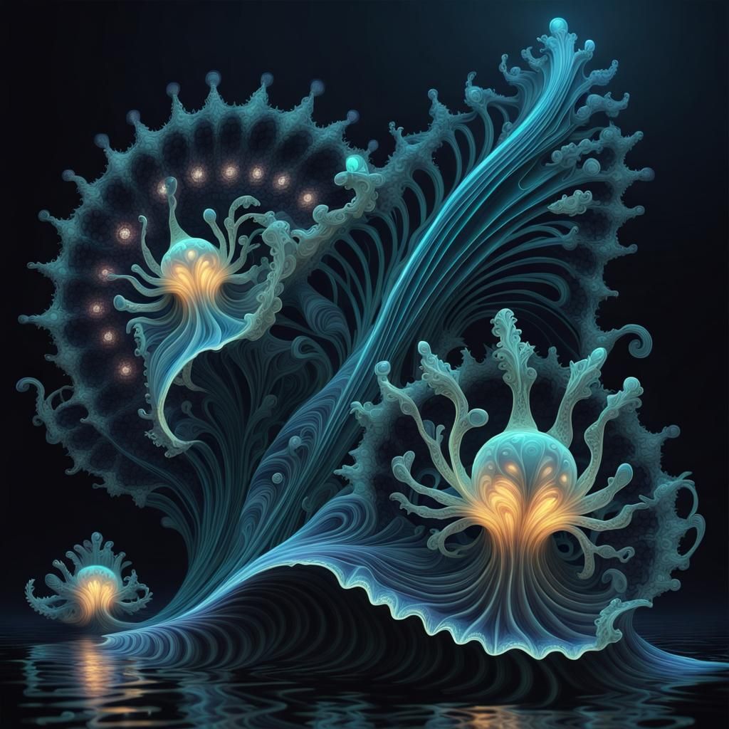 Bioluminescent Creatures in Deep Ocean Fantasy Art