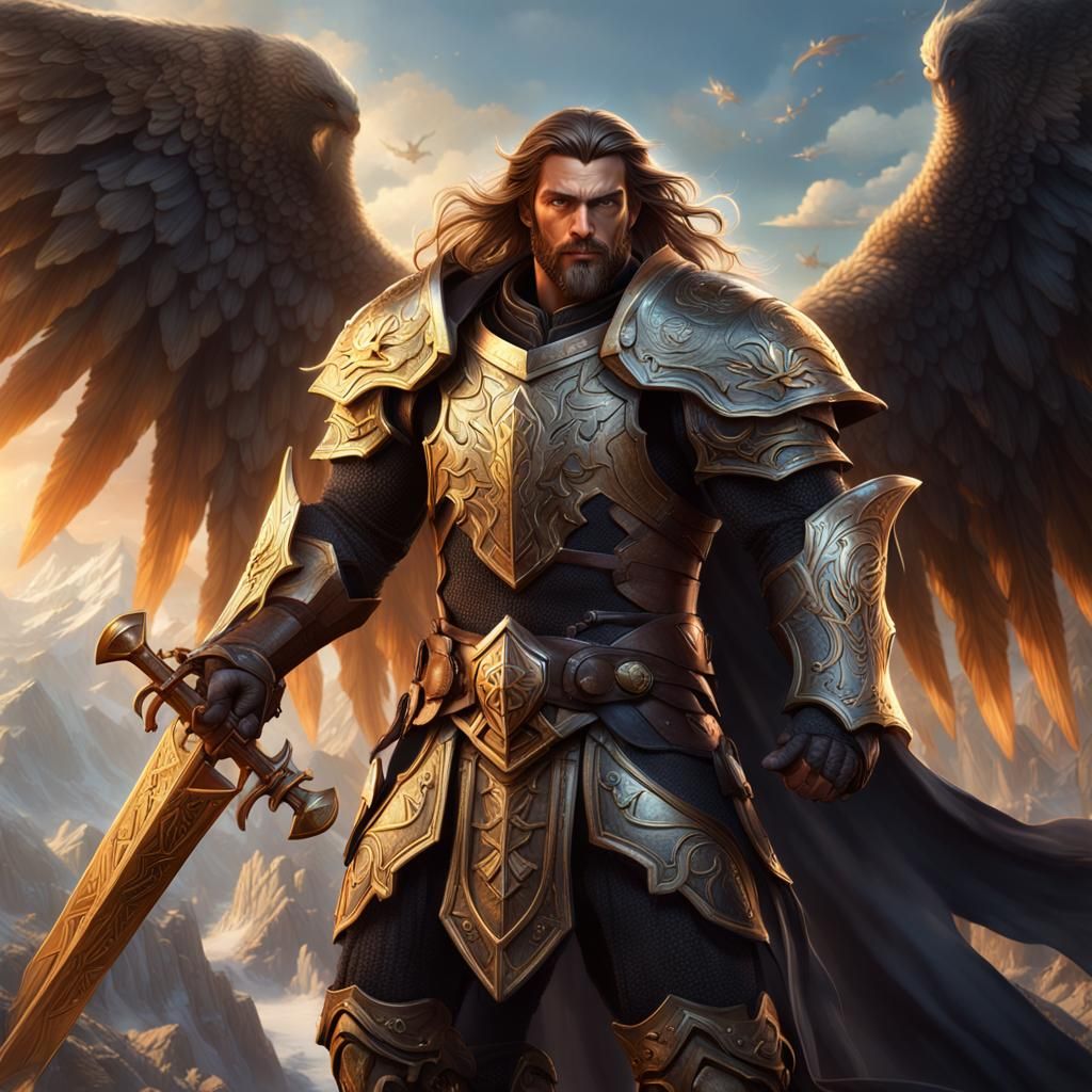 Winged Paladin Concept Art in Detailed Matte Painting Style