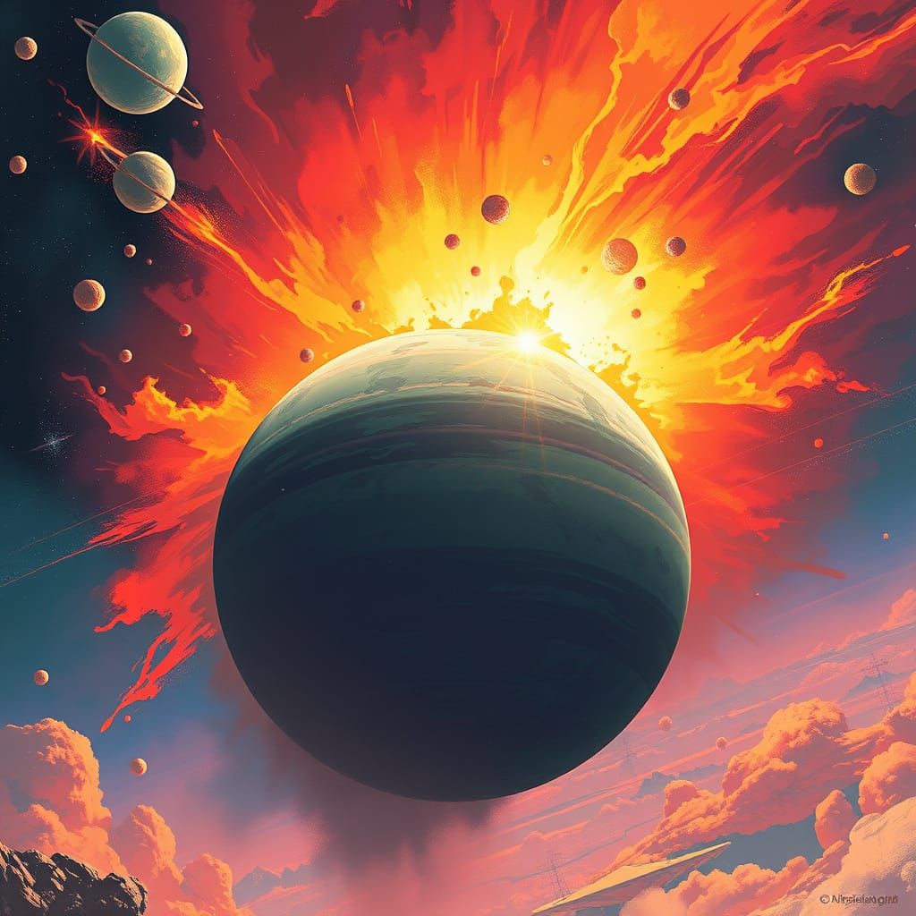 Planet Engulfing Planet: Cosmic Sci-Fi Art