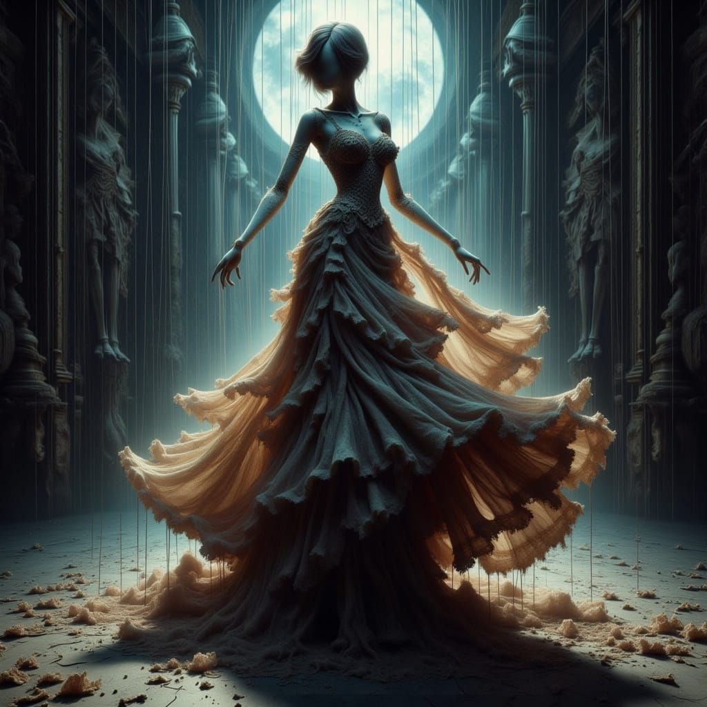 Art Deco Gown Twirls in Haunted Ballroom