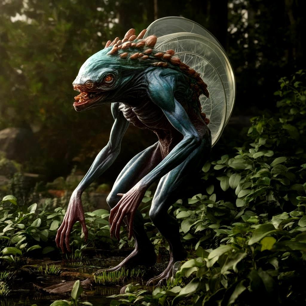 Ectomorph Creature in Natural Forest Surroundings