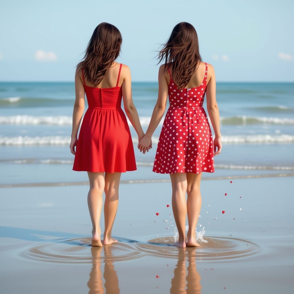 Woman in Love Heart Dress by Ocean