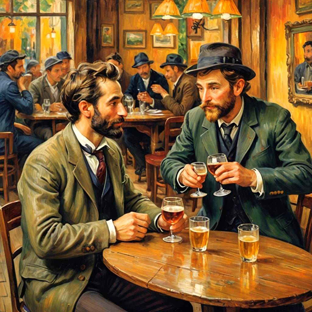 Frenchman and Belgian Enjoying Drinks at Bar