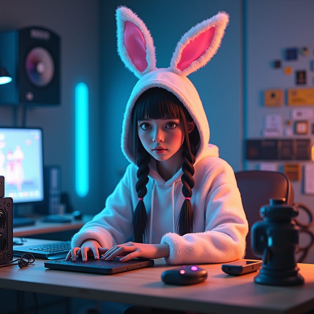 Bunny Technician in a Futuristic Digital Art Style