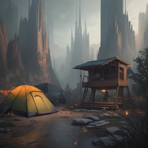 Detailed Matte Painting of Urban Camping in 8K