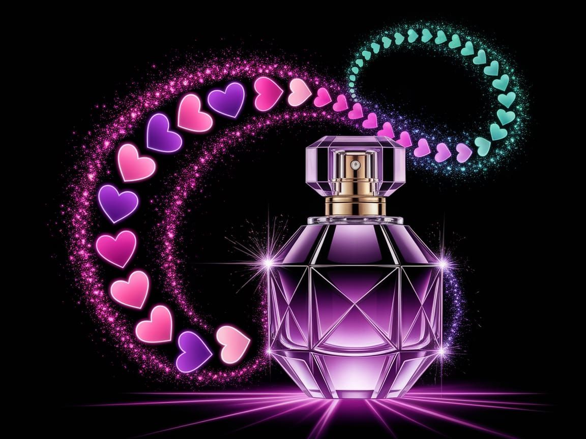 Luxurious Perfume Bottle with Sparkling Hearts