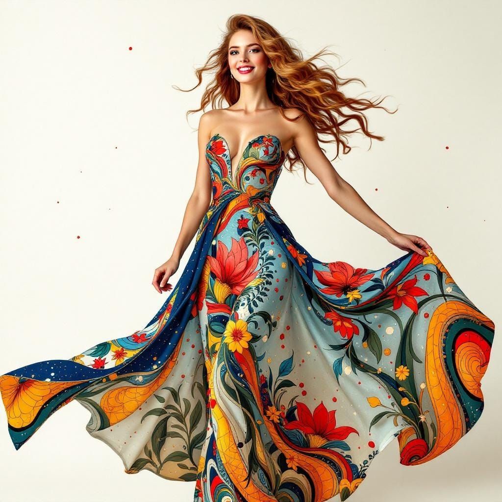 Art Nouveau Lady in Electric Dreamscape Colors