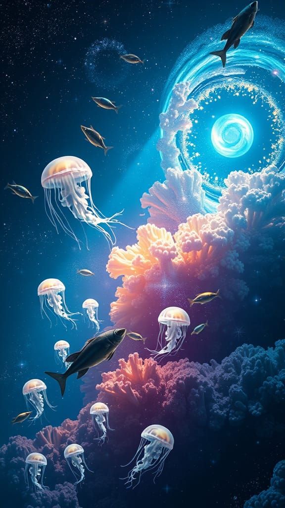 Underwater Cosmos: A Dreamlike Merging of Sea and Space