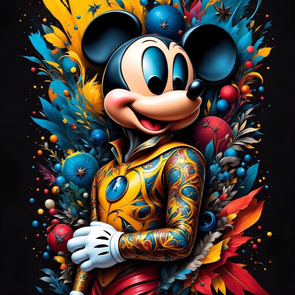 Mickey Mouse in Bold Tribal Tattoo Style