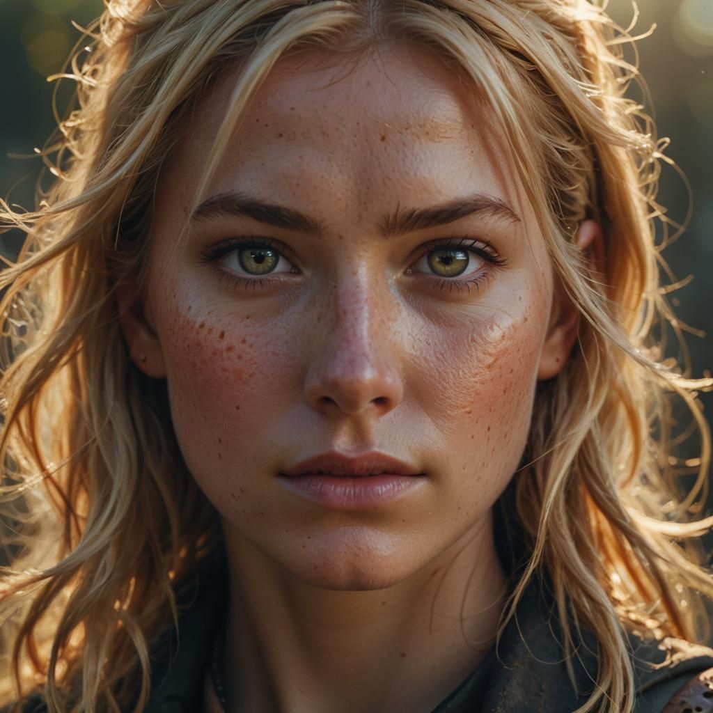 Cinematic Close-Up of Freckled Blonde Woman