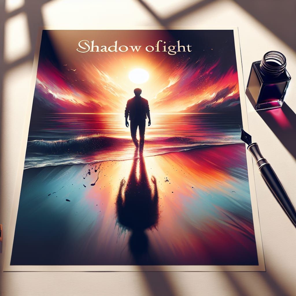 Dramatic Sunset Silhouette on Beach, Hyperrealistic Splash A...