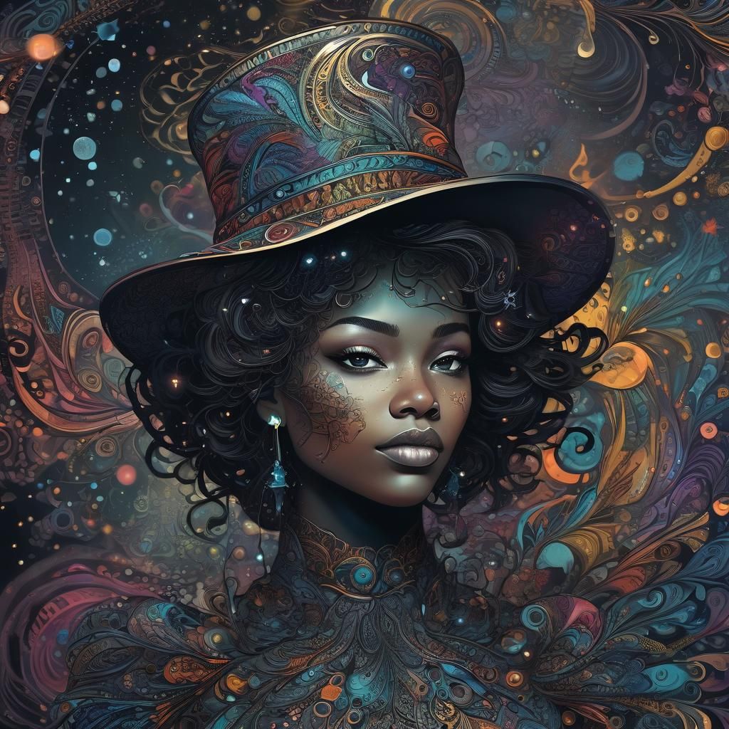 Elegant Woman in Star Hat: Abstract Vector Fractal