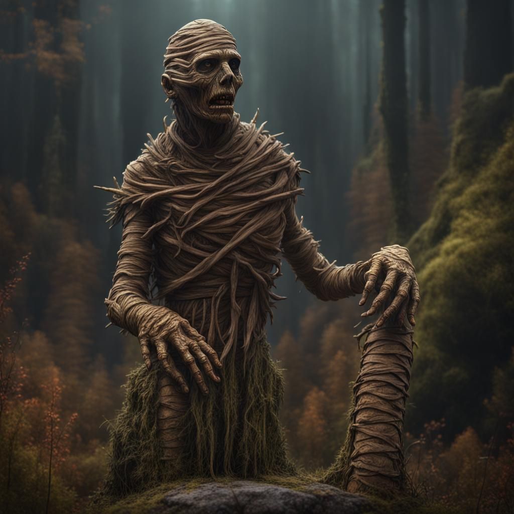 Bog Mummy Statue in Detailed Matte Painting