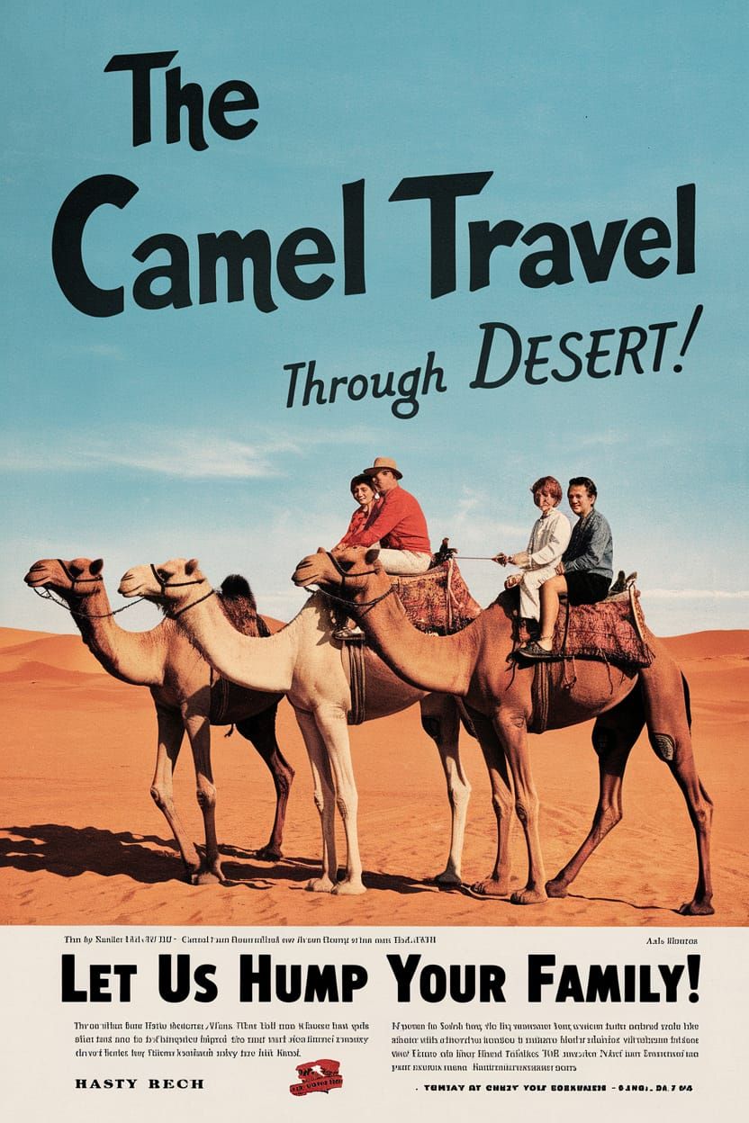 Vintage Desert Camel Travel Ad for Families