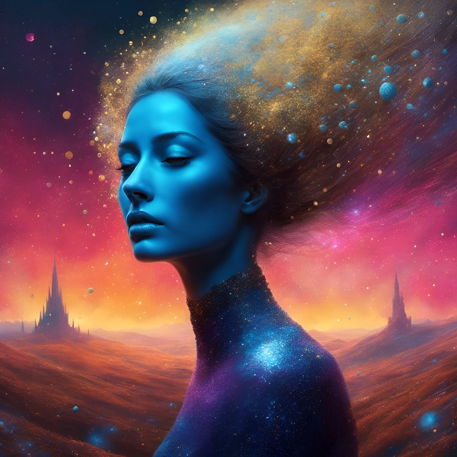 Glittering Stardust Witch in Dark Fantasy Style