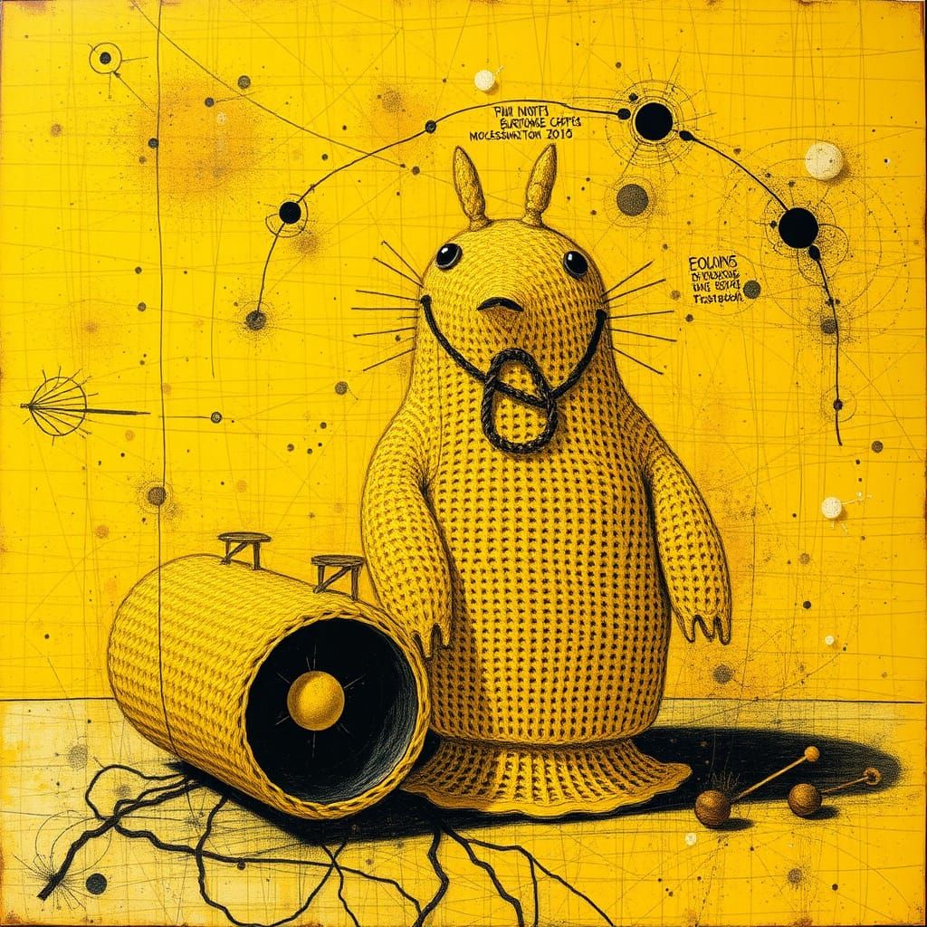 Yellow Knitted Asphalt Roller Totoro in Surreal Style