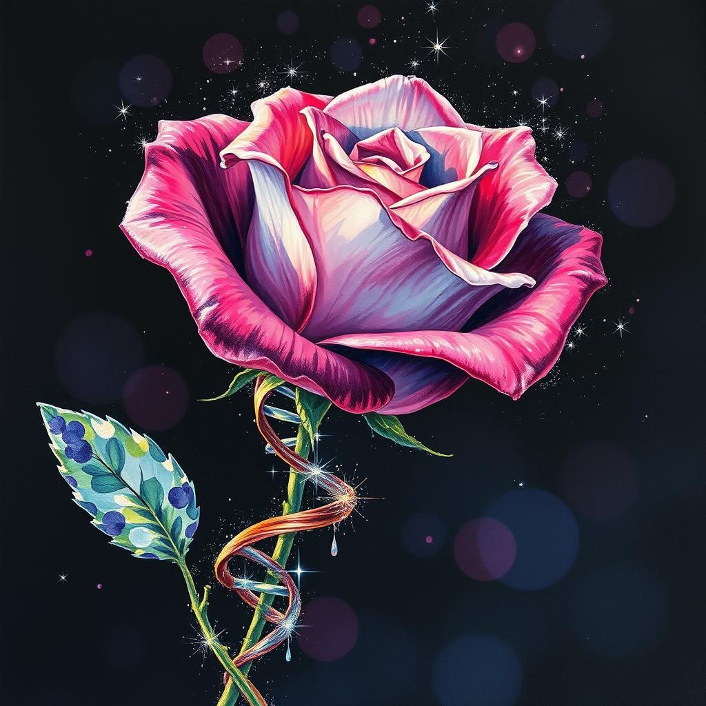 DNA Rose: Alcohol Ink and Oil Impasto