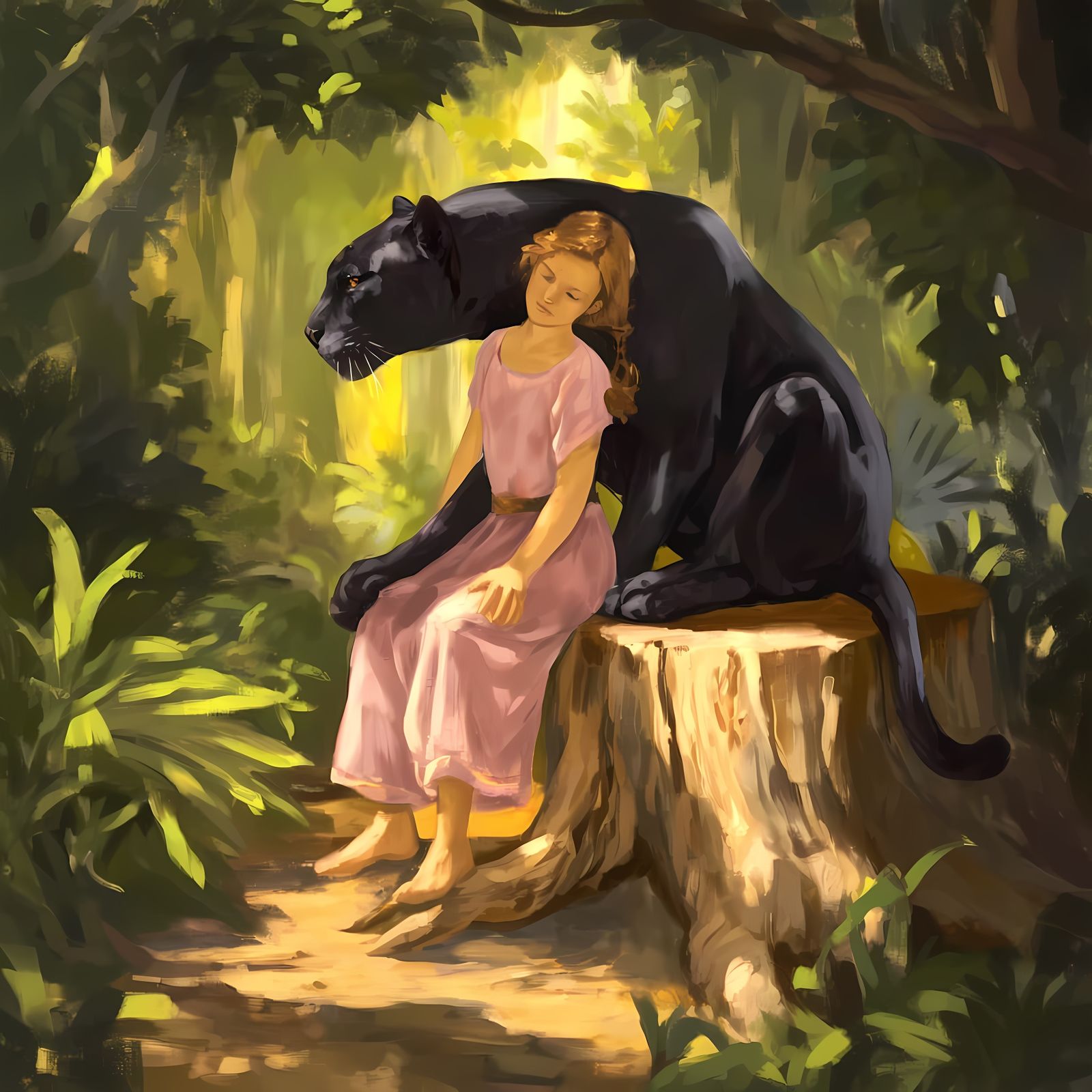 Baroque Jungle Scene with Girl and Panther