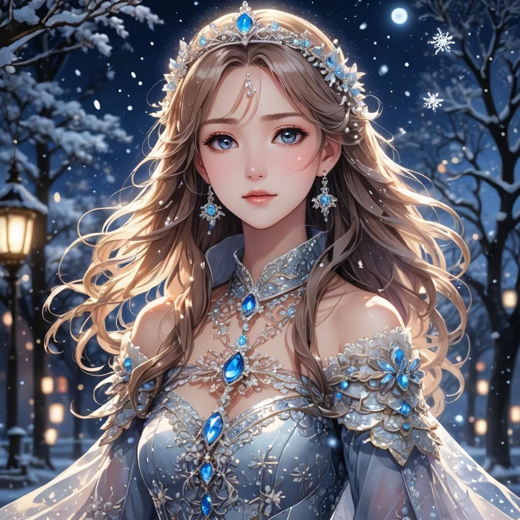 Anime Princess Portrait with Snow Jewelry