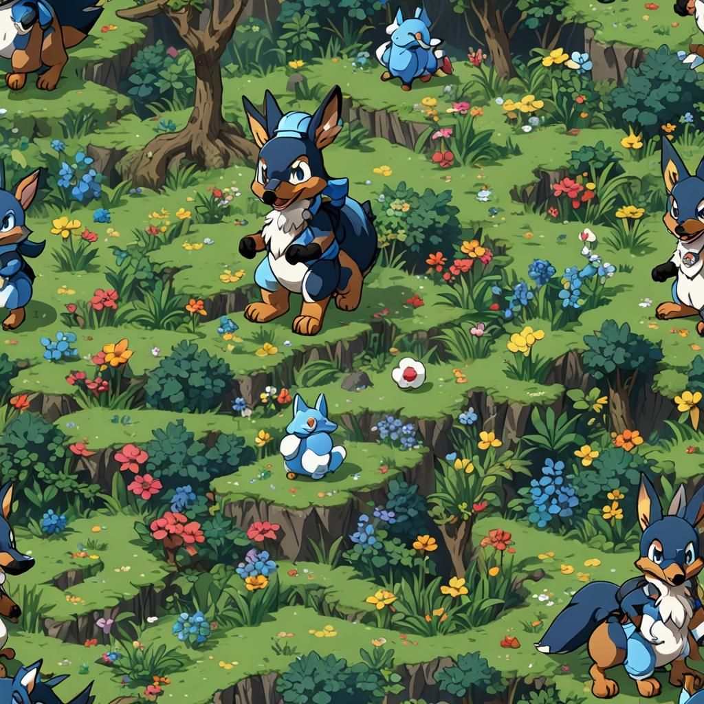 8-Bit Lucario in Diaper, Detailed Digital Matte Painting