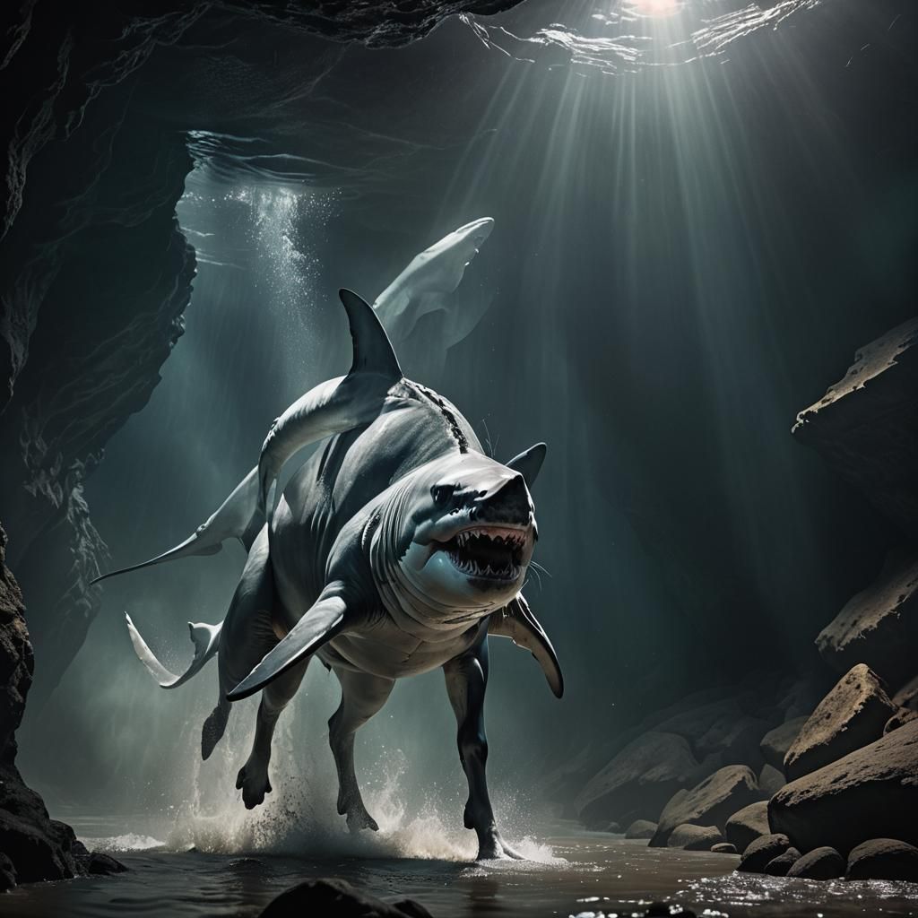 Great White Shark Horse Hybrid in Ocean Cave