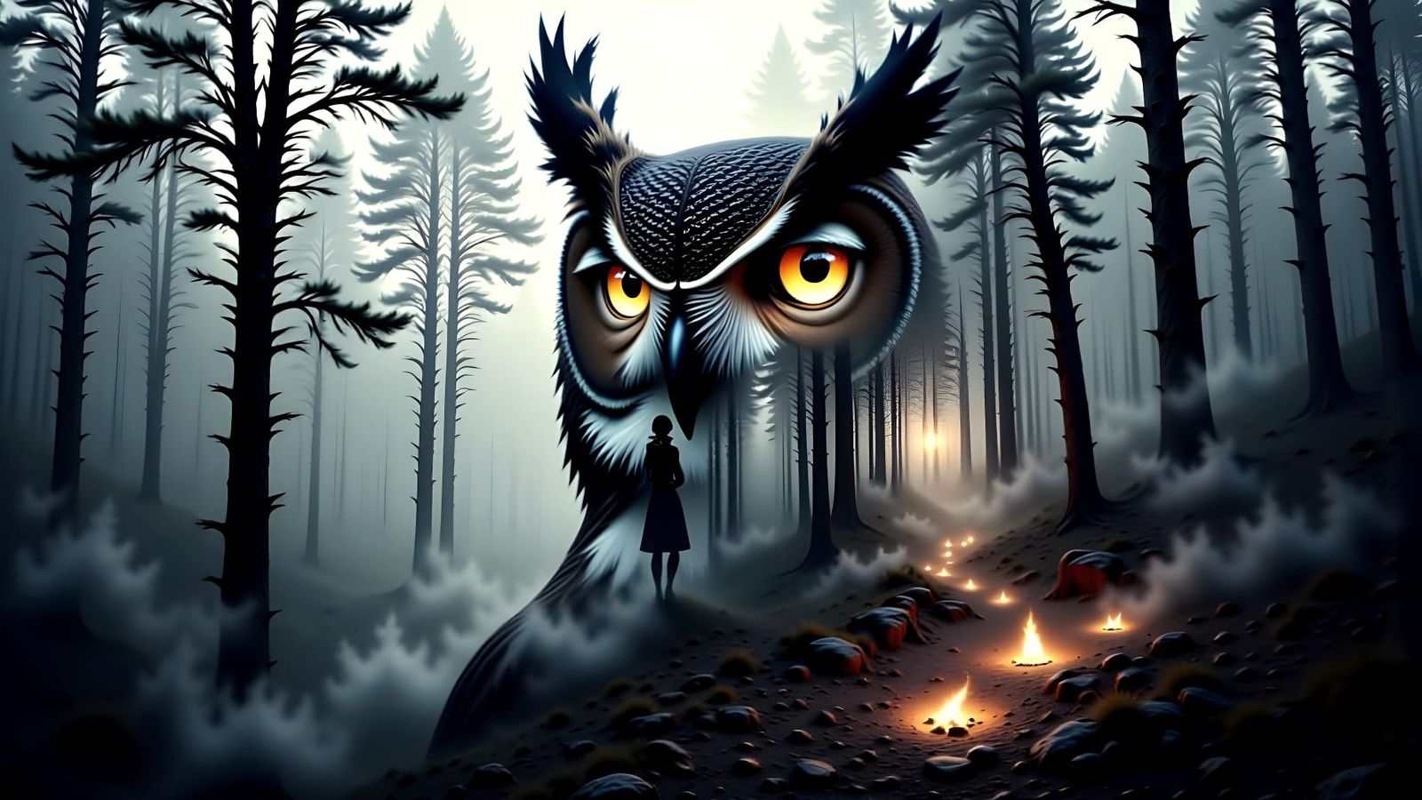 Surreal Owl Geometry in Escher Style Optical Illusion