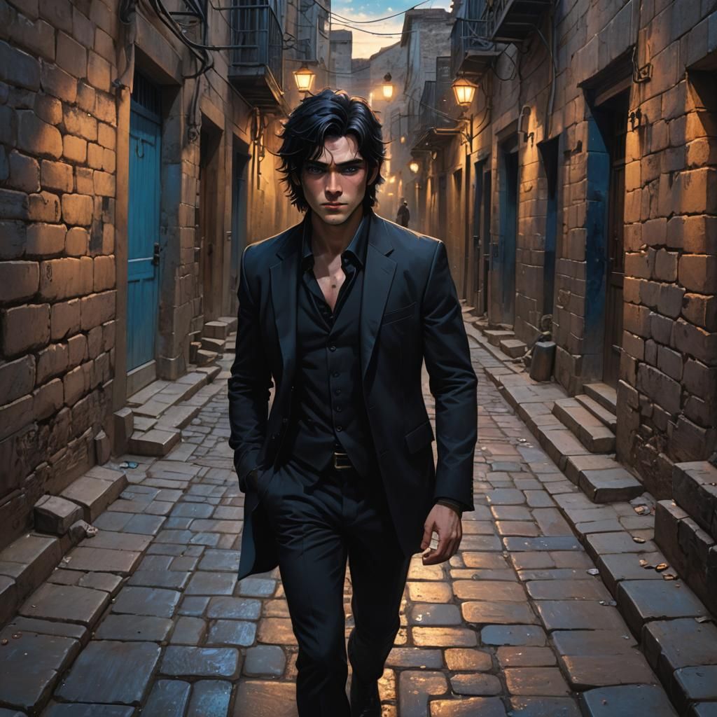 Mysterious Man in Alleyway: Dark Fantasy Concept Art