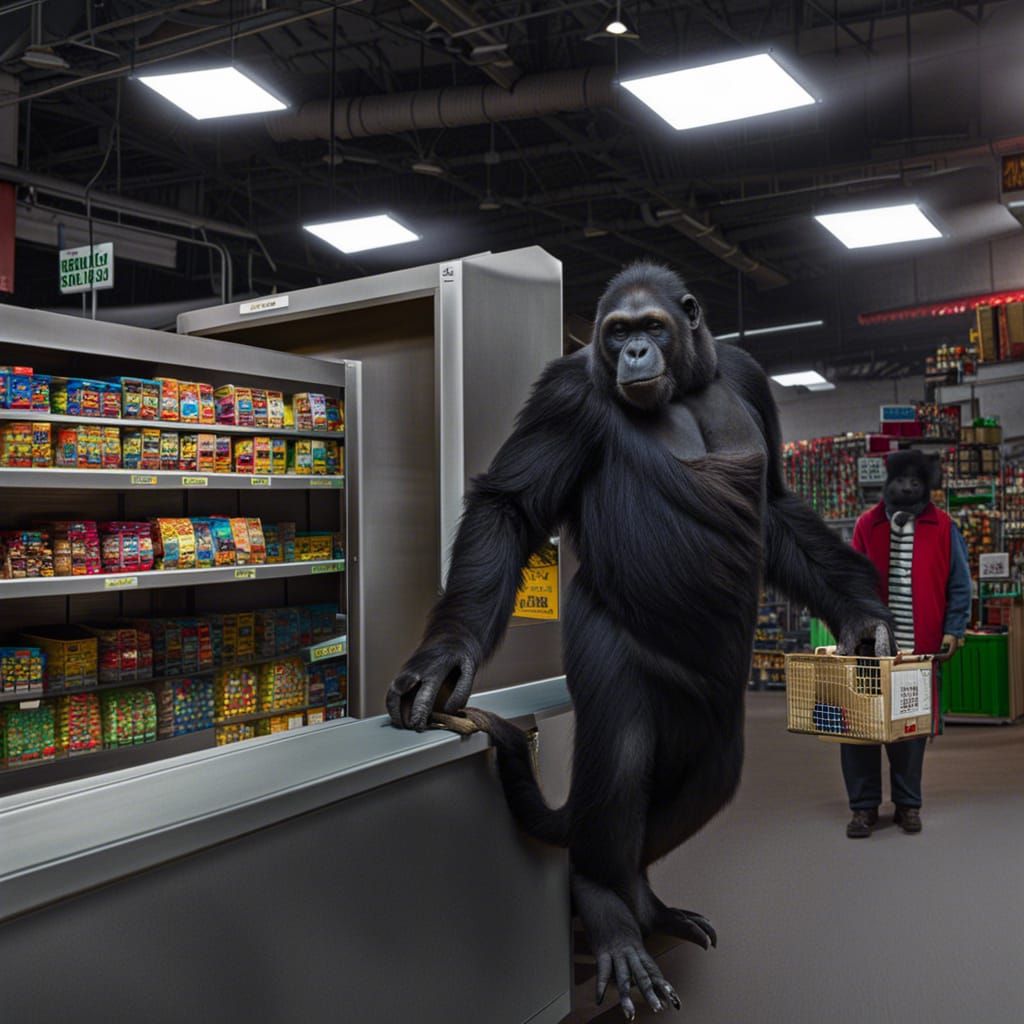 Chimpanzee Shopping for Screws: Whimsical 3D Digital Art