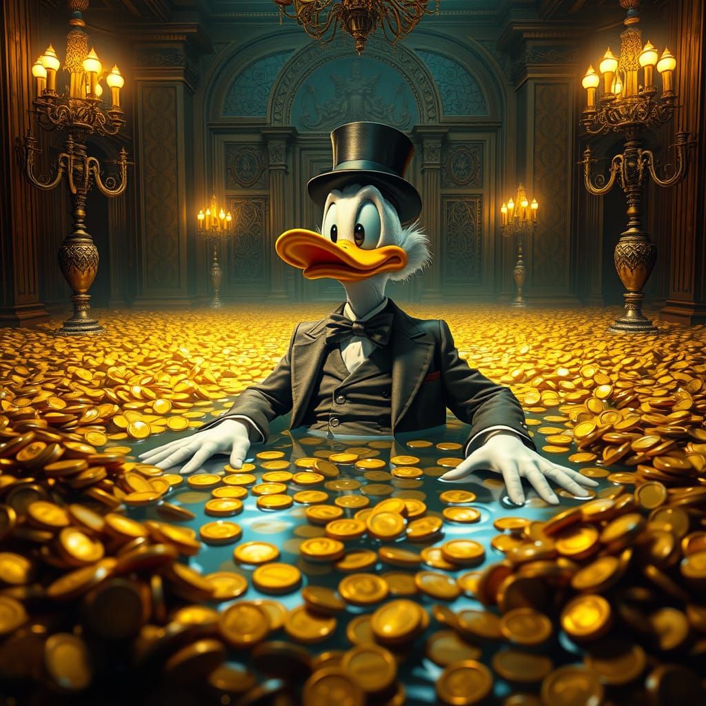 Scrooge McDuck Swimming in Gold Coins